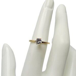 22k Gold Electroplated Clear Cubic Zirconia Solitaire Ring Size 6 Vintage